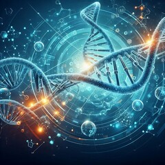 visualization of wave particle A science banner, wallpaper, or template featuring DNA molecules. Vector-based artwork.