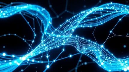 Big data technology concept with glowing circuit and blue-black background