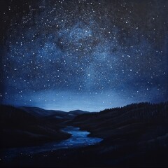 Starry Night Landscape Painting