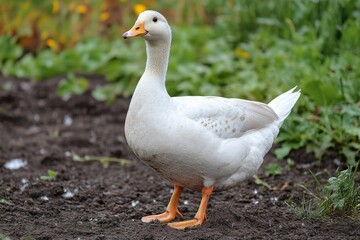 Fototapeta premium White Goose Standing on Soil