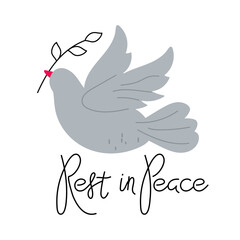 Peaceful dove with olive branch and remembrance message expressing tranquility and hope