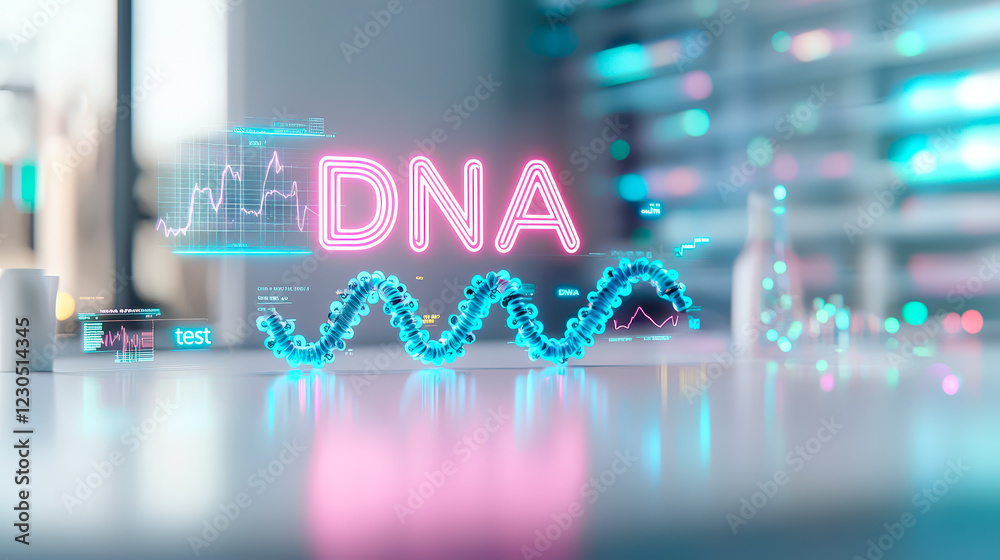 Poster Visual representation of DNA and genetic testing in a modern laboratory setting