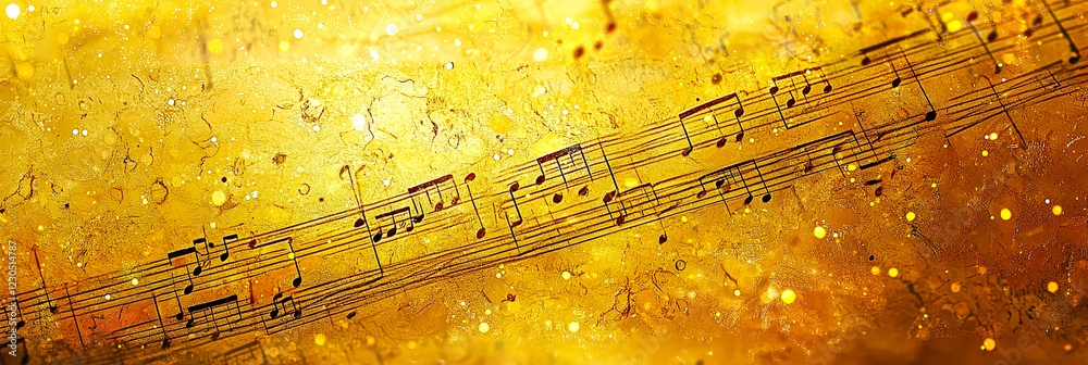 Aufkleber a cascade of music notes gently flows over a radiant golden backdrop, crafting a mesmerizing and upl