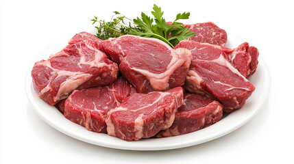 raw meat on a plate isolated on white background