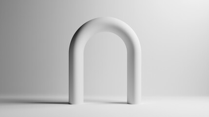 3d rendering of a white arch-shaped object. the object appears to be made of a smooth, glossy material and is standing upright on a plain white surface.