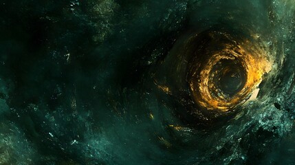 Abstract swirling vortex cosmic art dark green gold
