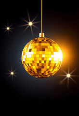 Shiny gold disco ball for party celebration , with white tonespng