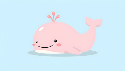 Obraz premium Cute pink whale smiling against a light blue background