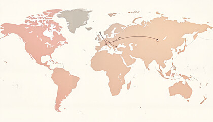 World map with soft color gradient and travel paths