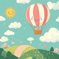 Happy Hot Air Balloon Ride Over Scenic Hills