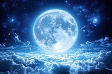 Full Moon Above Clouds in Starry Sky