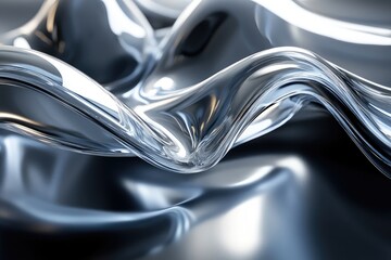Abstract liquid shapes with glossy, reflective surfaces, giving a sense of fluidity and motion, with dynamic, flowing forms