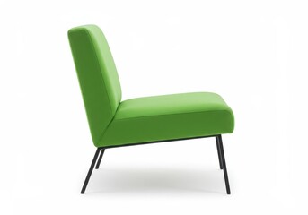 Fototapeta premium A sleek modern armchair with a green upholstered seat and backrest isolated on a white background