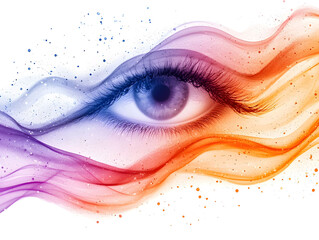 vibrant and colorful illustration of an eye with flowing, multicolored waves around it on a white background, symbolizing the depth and beauty within human eyes.
