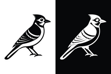 Blue Jay Bird Silhouette Vector Icon Black and White Background