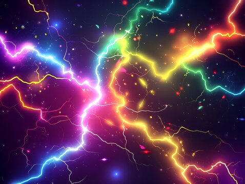 A vector design of vibrant lightning bolts with bright glowing effects and soft dynamic lighting for emphasis