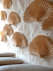 Wooden fans wall decor bedroom interior design