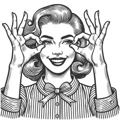 Cheerful Retro Woman Making OK Gestures vector