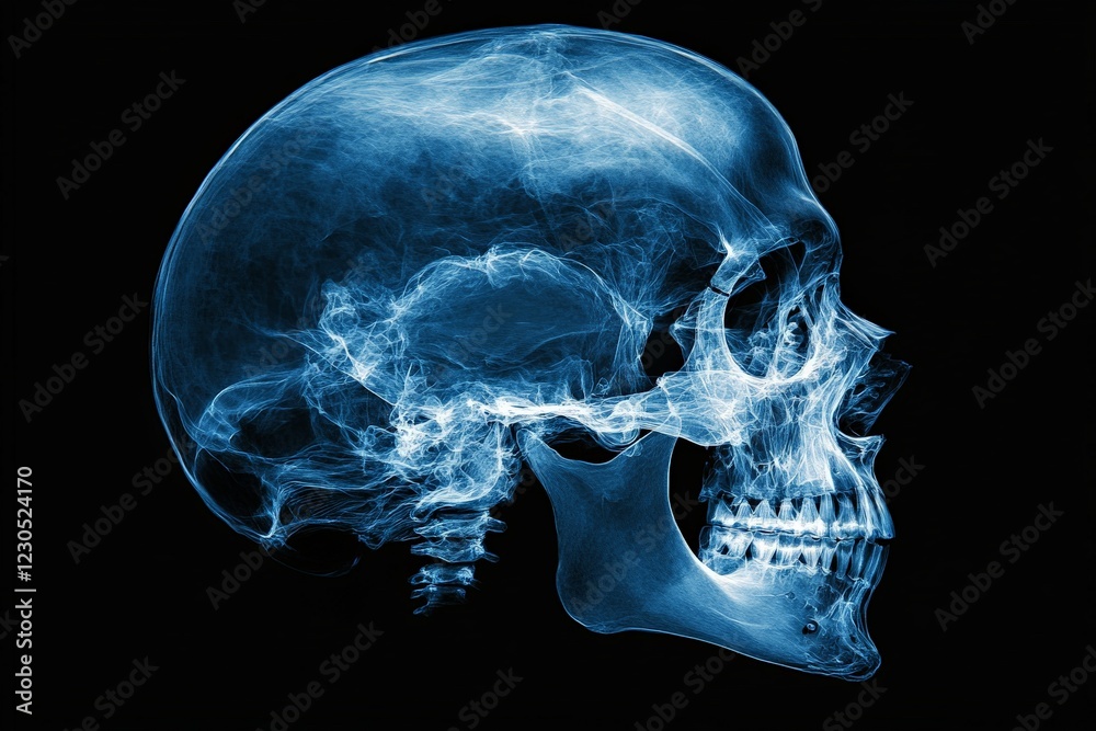 Poster detailed x-ray image of a human skull showcasing anatomical structures and features