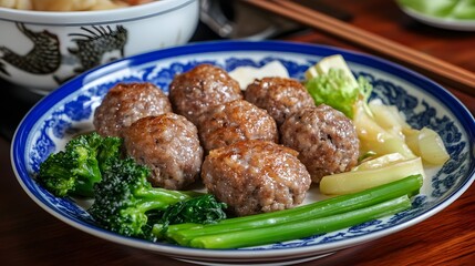 Delicious Asian Meatballs with Broccoli and Bok Choy