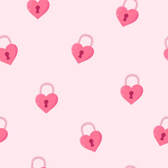 Seamless pattern with lock for St. Valentines day on light pink background.
