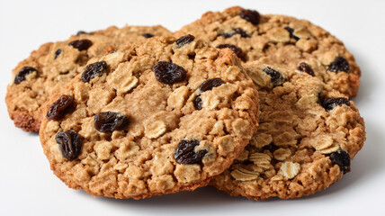Oatmeal Raisin Cookies with Cinnamon Isolated on White Background
