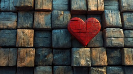 Love message written in wooden blocks. Red heart.