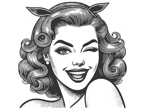 recommend clip art: Playful Vintage Pin-Up Woman Winking vector