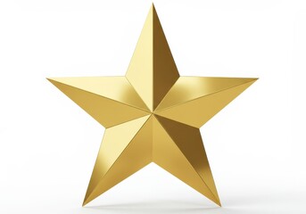 Obraz premium A shiny golden five pointed star with reflective surfaces isolated on a white background