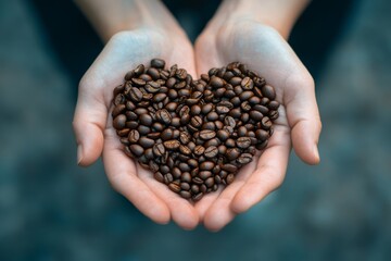 Heart-Shaped Coffee Beans in Hands