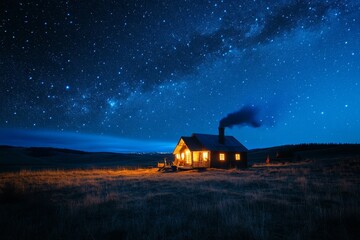 Starry Night over Cozy Cabin