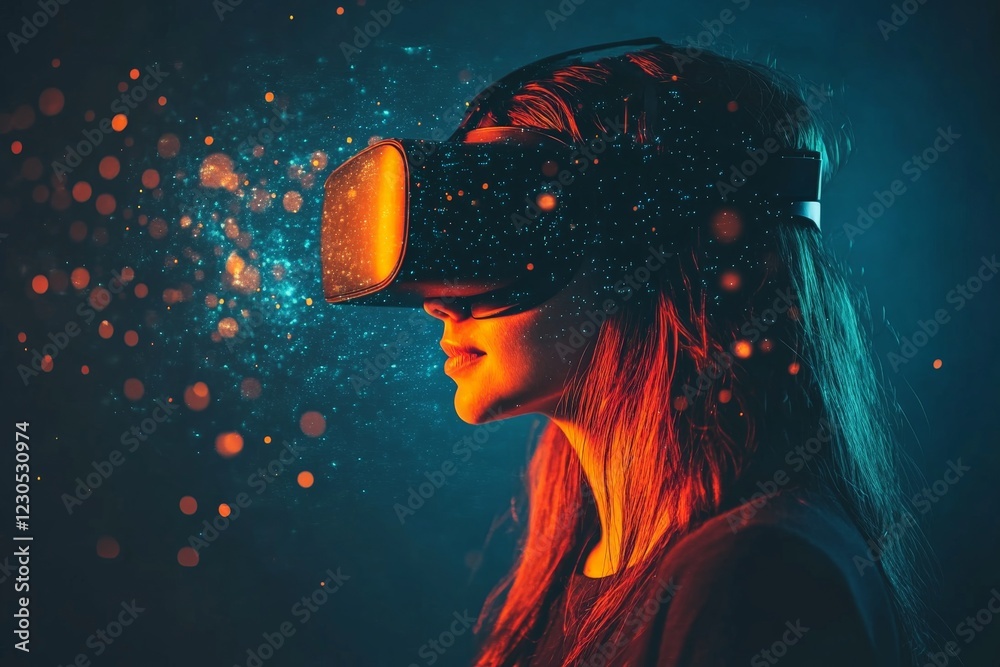 Aufkleber Engaging in virtual reality experience with immersive graphics at an indoor setting