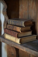 Antique Books on Rustic Shelf