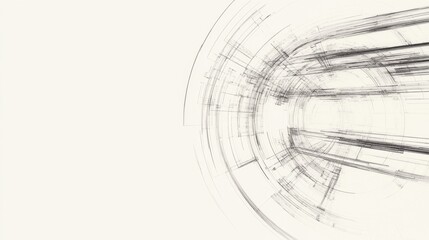 Abstract grayscale digital art depicting a futuristic, circular, technological structure.