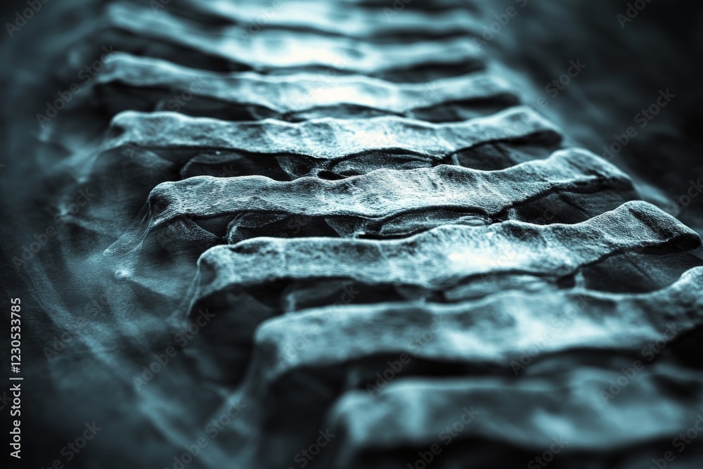 Aufkleber detailed view of human spinal vertebrae highlighting anatomical structure and alignment in a clinica