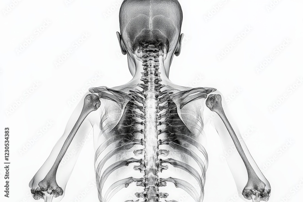Leinwandbilder human skeleton x-ray showing complete spinal structure and shoulder alignment in a clinical setting