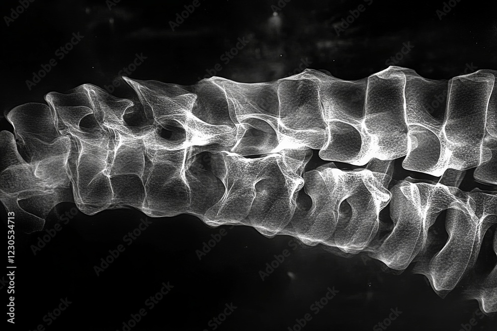 Poster unique black and white x-ray of human spine showing detailed vertebrae structure and alignment