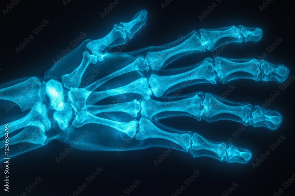 Aufkleber detailed view of a human hand skeleton in x-ray highlighting the intricate bone structure