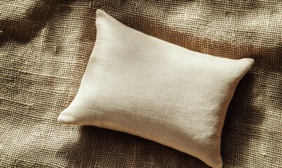 A pillow is sitting on a tan cloth
