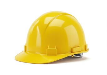 Fototapeta premium A bright yellow construction hard hat with a smooth and glossy finish isolated on a white background