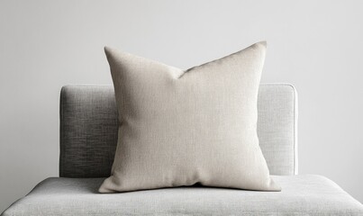 A pillow with a white and tan design sits on a couch