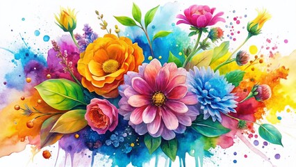 Watercolor Flower Background: Abstract Floral Design, White Isolated, Paint Splatter, Artistic Botanical