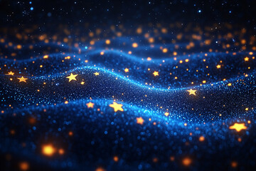 Glittering Blue Celestial Wave With Golden Stars