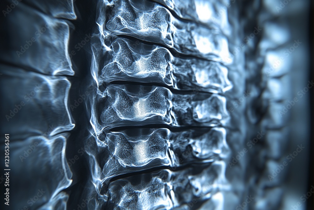 Poster detailed view of a human spine showing vertebrae structure in an anatomical illustration for educati