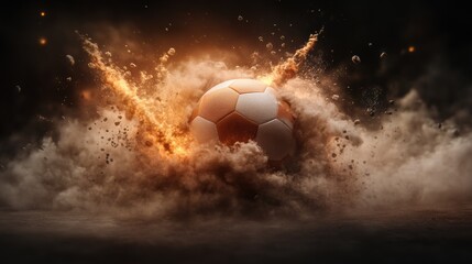 a photo realistic soccer ball as a planet in space with smoke and explosions, digital art