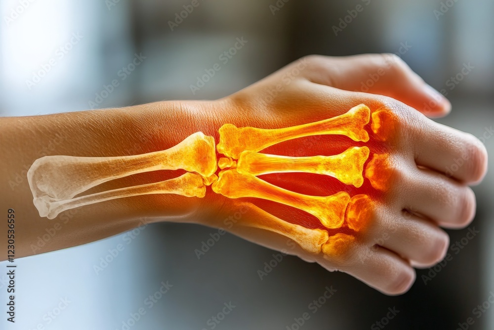 Aufkleber human hand with visible skeletal structure showing bones and joints illuminated, showcasing anatomy 