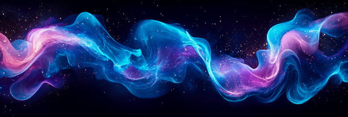 Obraz premium Abstract Cosmic Nebula: Glowing Blue and Purple Waves in Space
