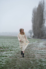 frosty, serene, countryside, winter, overcast, solitude, calm, quiet, reflective, peaceful,...