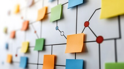 Colorful Sticky Notes Mind Map on Whiteboard Planning Strategy