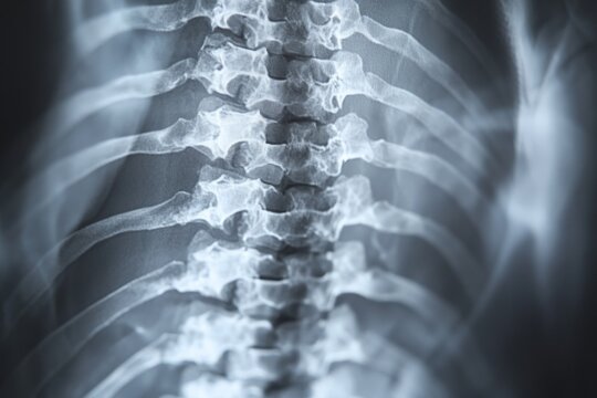 Detailed view of human spine showing vertebrae in close-up during medical examination - Powered by Adobe